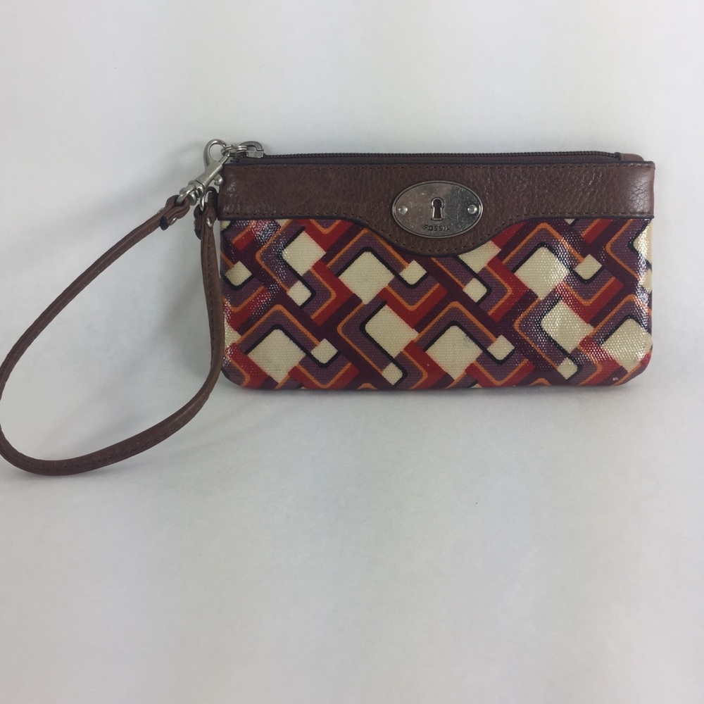 Vintage Fossil Key Per Art Deco Geometric Wristlet